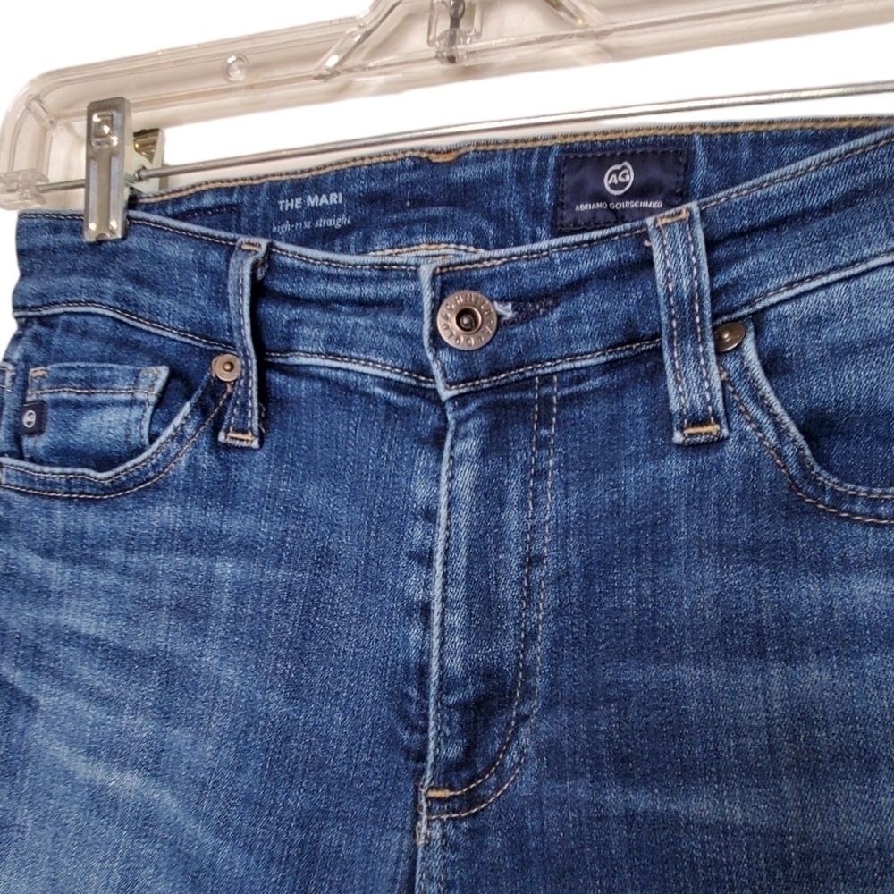 AG The Mari High Rise Straight Jeans Sz 26R, Medium Blue Wash, Gold Stitch - Picture 3 of 8